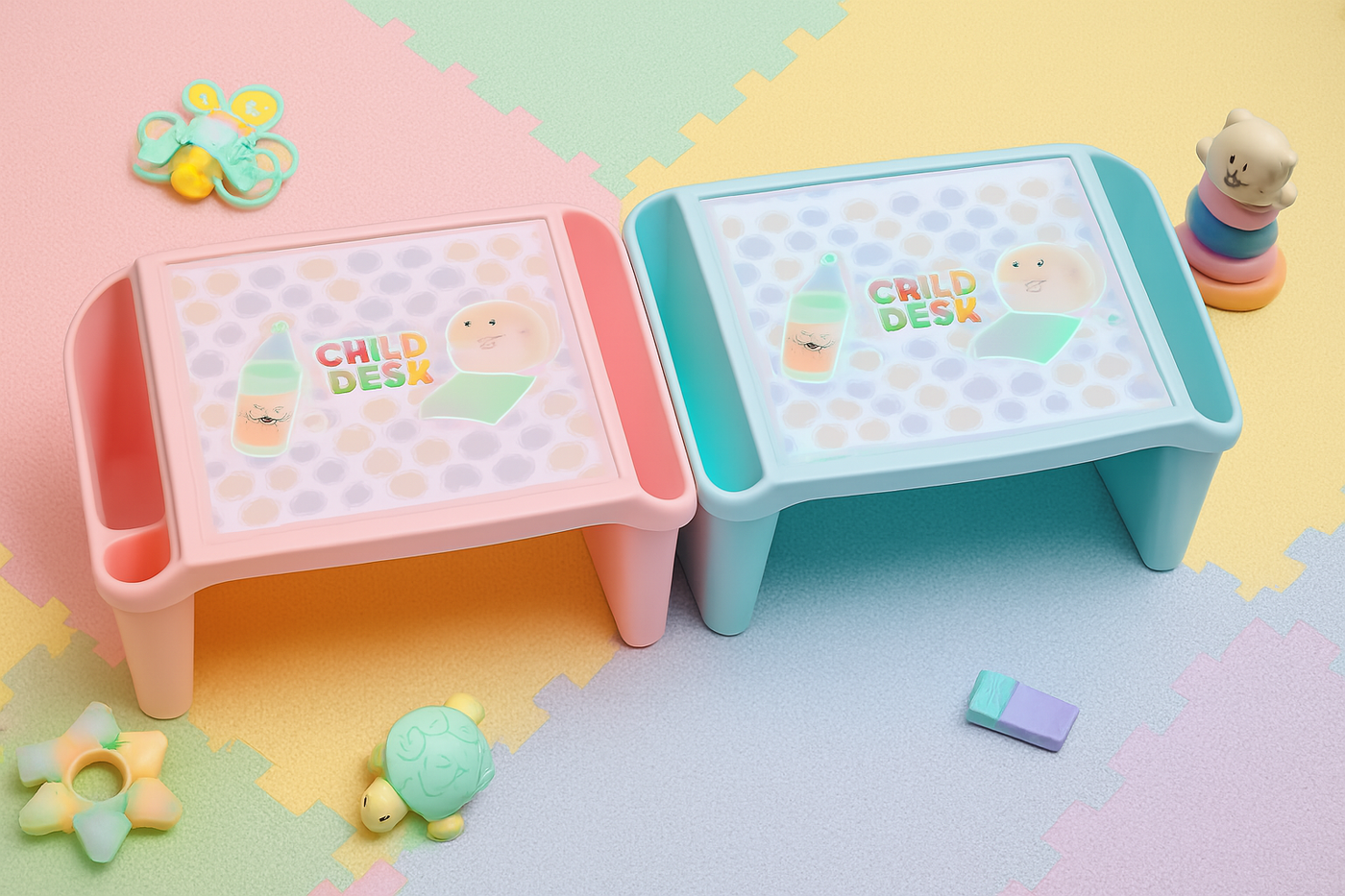 Kids Portable Study Table – Multifunctional Plastic Desk with Side Storage (56x40x30 cm)