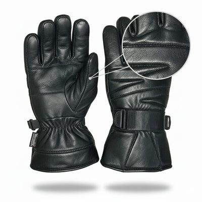 Men’s Genuine Sheep Leather Winter Gloves – Black Motorcycle Riding Gloves with Warm Lining