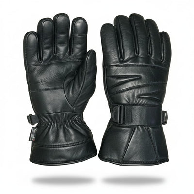 Men’s Genuine Sheep Leather Winter Gloves – Black Motorcycle Riding Gloves with Warm Lining